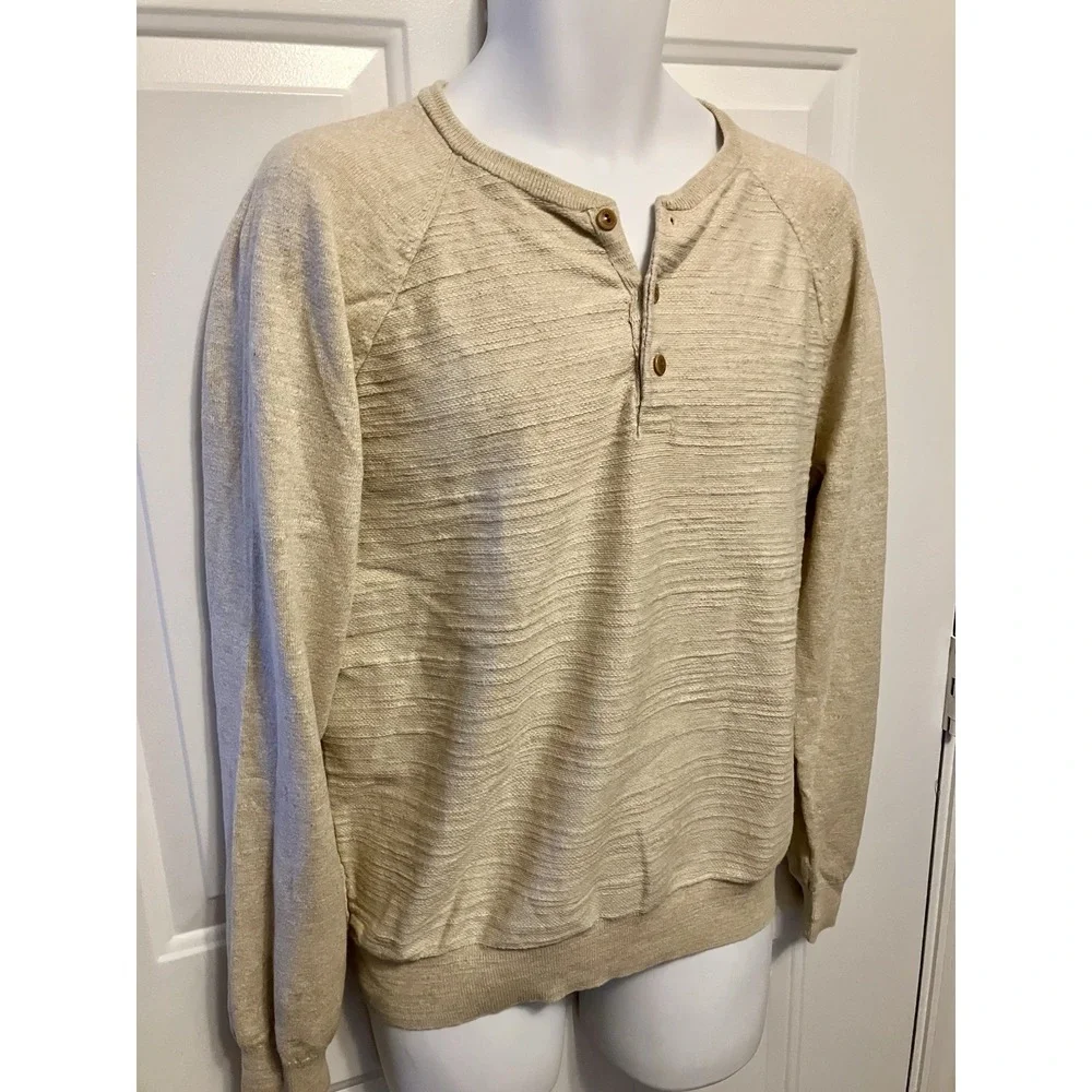J Crew Men's Heritage All Cotton‎ Sweater Polo Medium Beige Long Sleeve